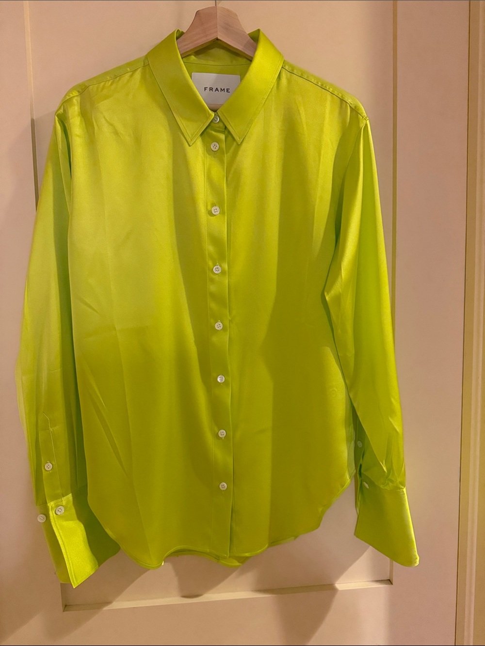 Frame Silk Neon Lime Button-Up Blouse Size M